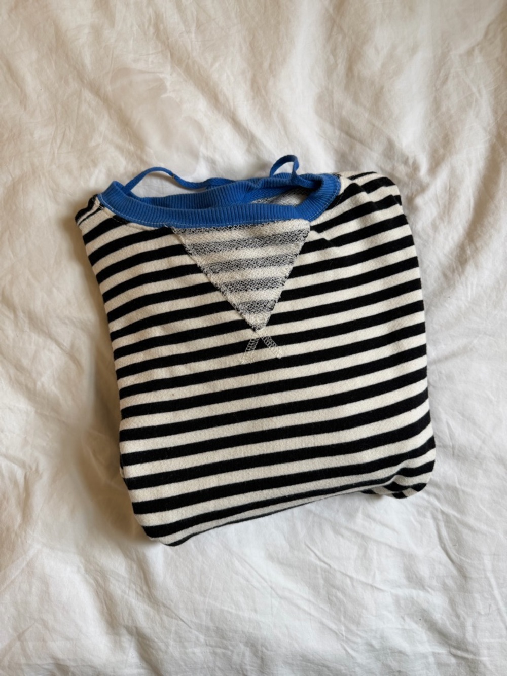 Free People Black and White Striped Crewneck Sweater with Blue Trim - Picture 5 of 7